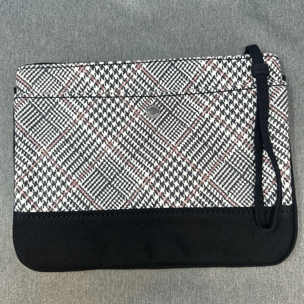 Lands End Wristlet Wallet Pouch Classy Black White Houndstooth Check 10" x 7.5"